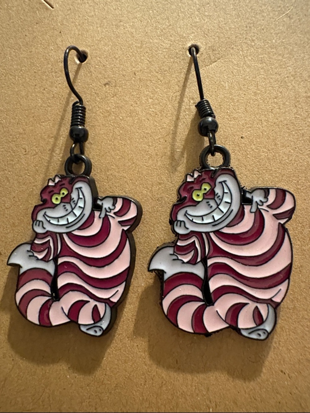 Cheshire Cat Drop Earrings – Pink & White Stripes